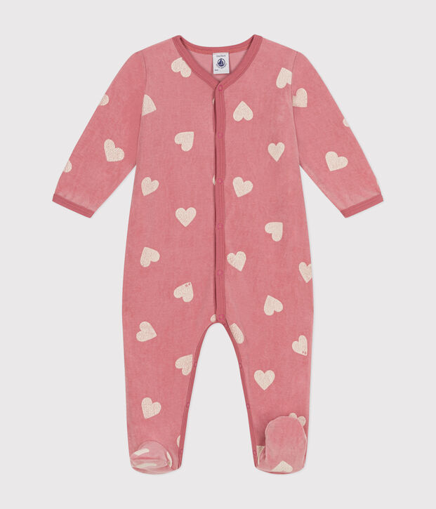 Babies' heart pattern velour pyjamas pink/white