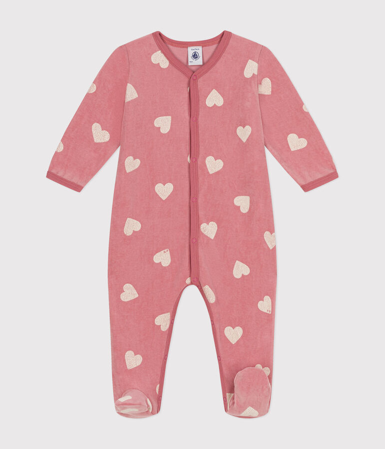 Babies' heart pattern velour pyjamas pink/white