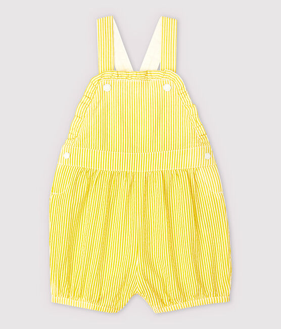 Baby Girls' Stripy Seersucker Dungaree Shorts SHINE yellow/MARSHMALLOW white
