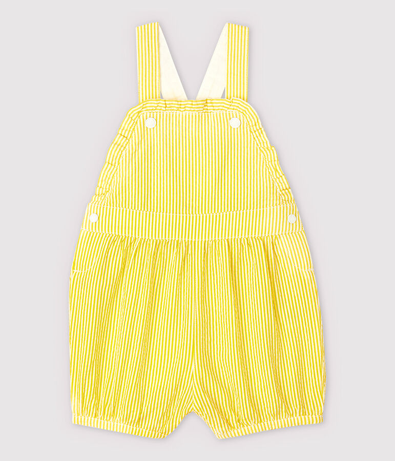 Baby Girls' Stripy Seersucker Dungaree Shorts yellow/white