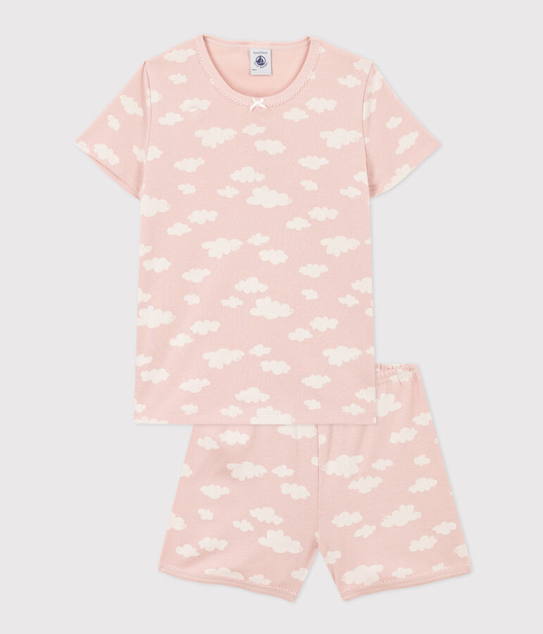 Girls' Cloud Patterned Short Cotton Pyjamas pink/white