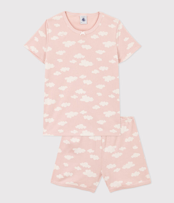 Girls' Cloud Patterned Short Cotton Pyjamas SALINE /MARSHMALLOW