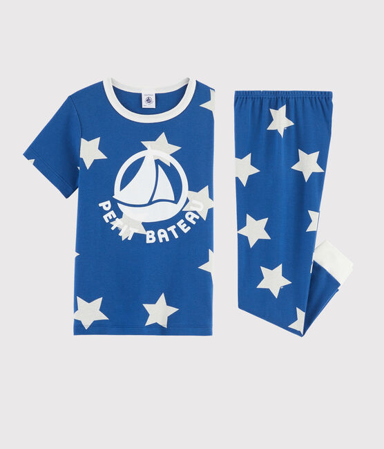 Children'Starry Print Ribbed Pyjamas MAJOR blue/ECUME white