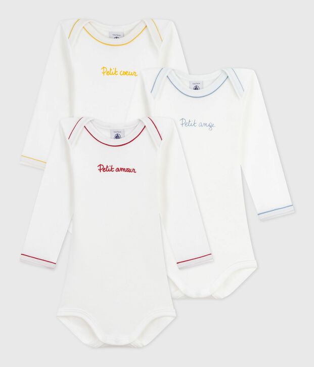 Pack of babies' long-sleeved cotton bodies with messages multicolor