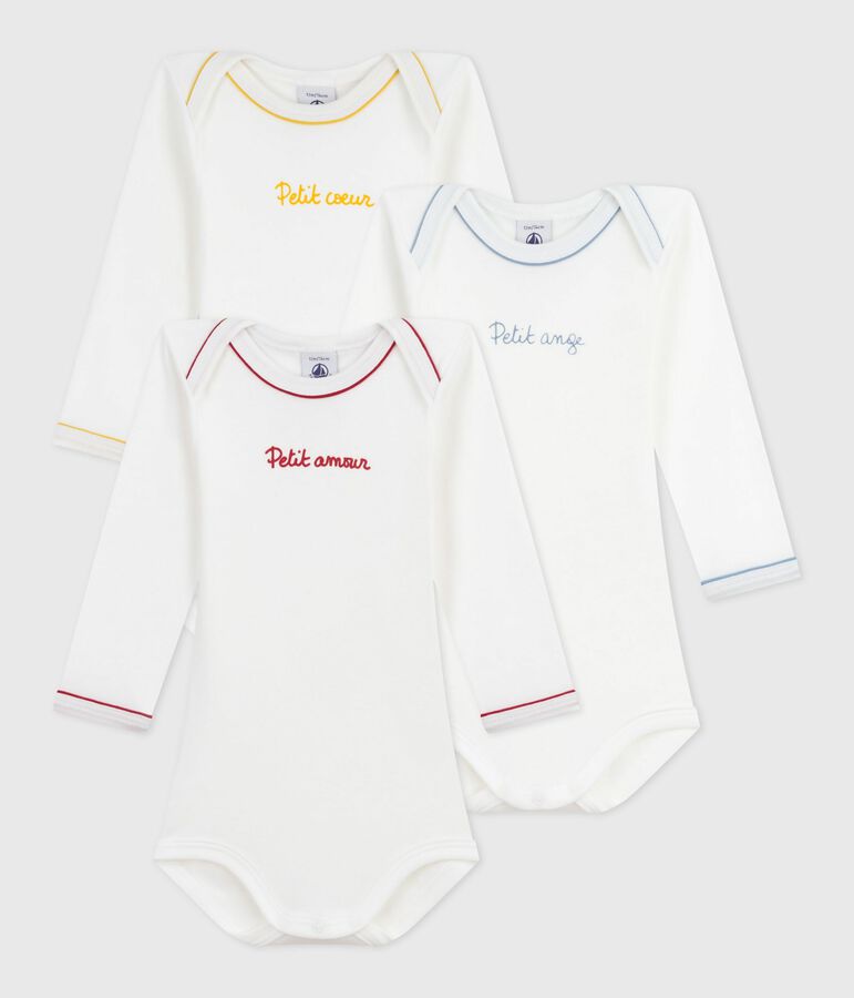 Pack of babies' long-sleeved cotton bodies with messages multicolor
