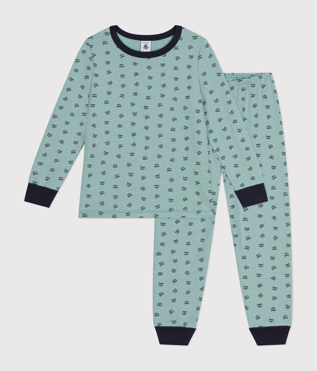 Children's raccoon print brushed fleece pyjamas green/multicolor