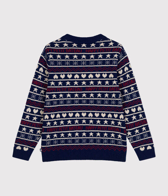 Women's wool and cotton jacquard jumper MEDIEVAL blue/MULTICO white