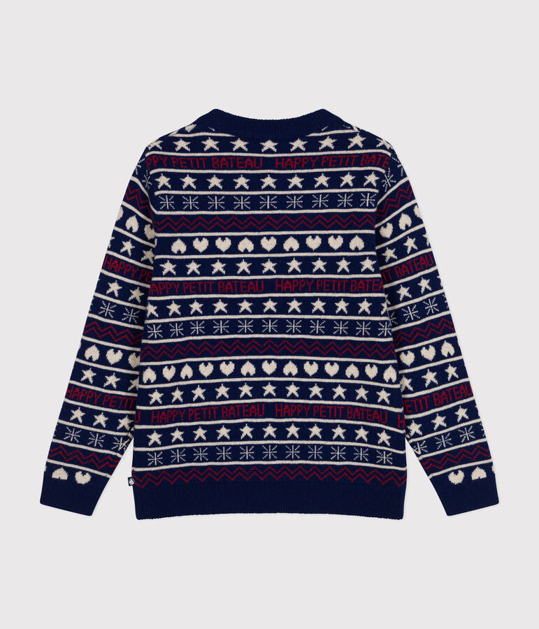 Women's wool and cotton jacquard jumper blue/multicolor