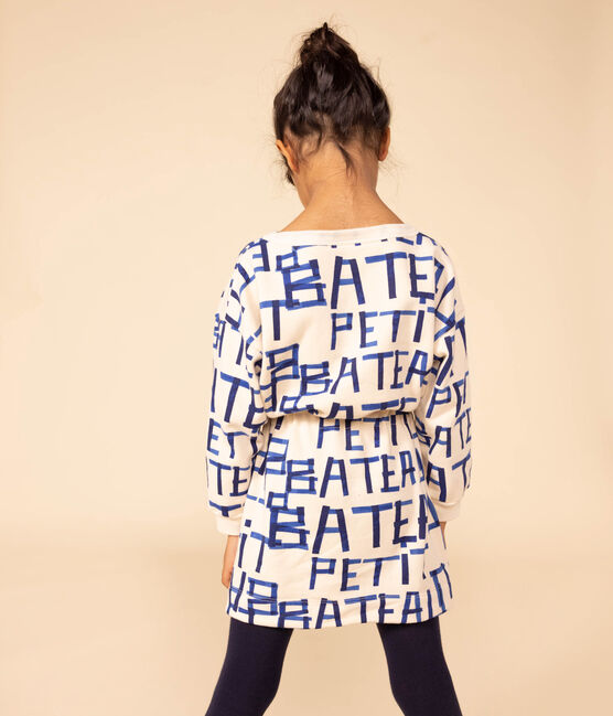 Girls' long-sleeved printed dress in brushed fleece. AVALANCHE white/MULTICO