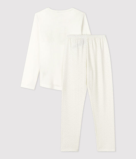 Girls' Spotted Organic Cotton Pyjamas MARSHMALLOW white/MEDIEVAL blue