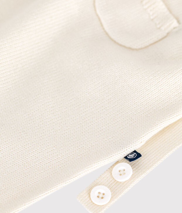Babies' plain dungarees knitted in wool and cotton white