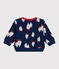Babies' cotton sweatshirt with a large-scale boat print MEDIEVAL blue/MULTICO white