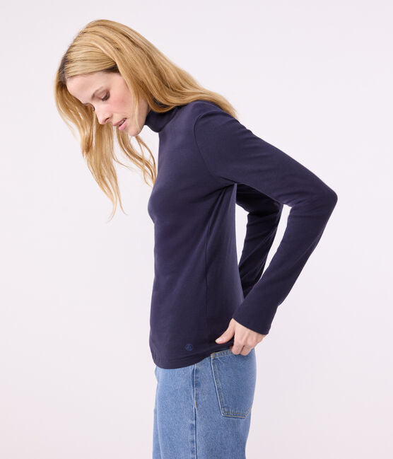 Women's Iconic roll neck cotton T-shirt SMOKING blue