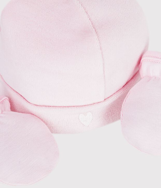 Babies' plain beanie and mittens set multicolor