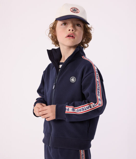 Children's zip-up cotton sweatshirt SMOKING blue