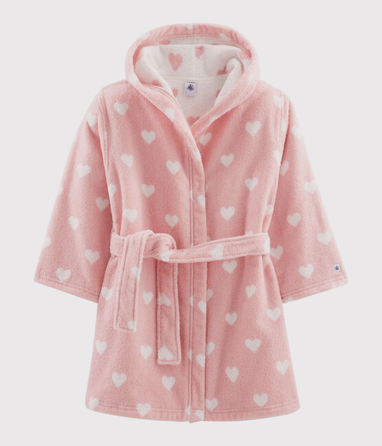 Girls' Heart Pattern Terry Bathrobe CHARME pink/MARSHMALLOW white