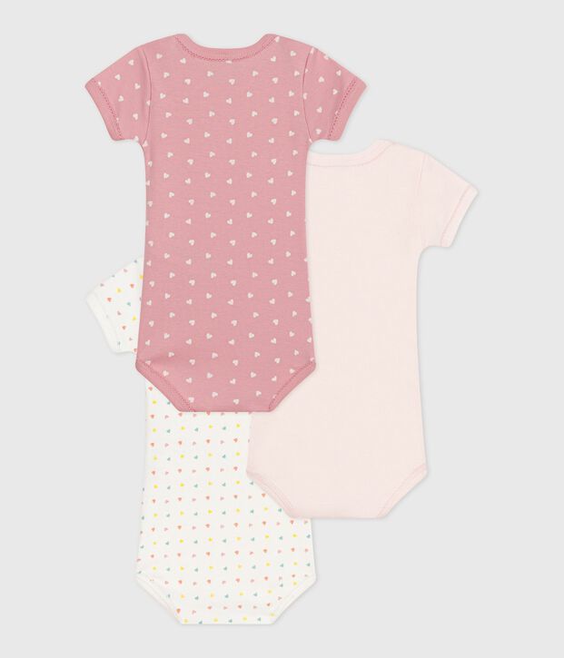 Babies' short-sleeved small heart-pattern cotton bodies - 3-Pack multicolor