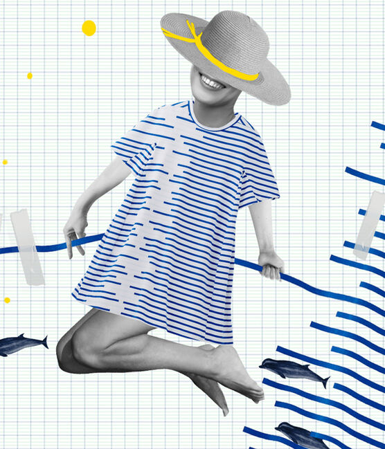 Hyères edition women's dress ECUME white/DELFT blue