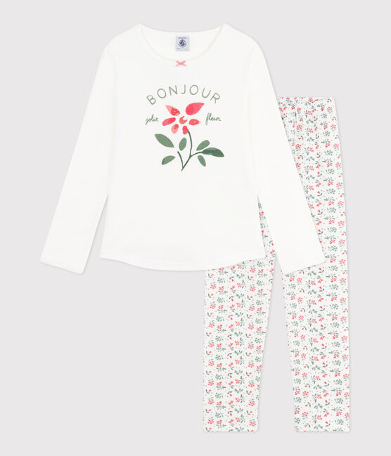 Children's floral print cotton pyjamas MARSHMALLOW white/MULTICO white
