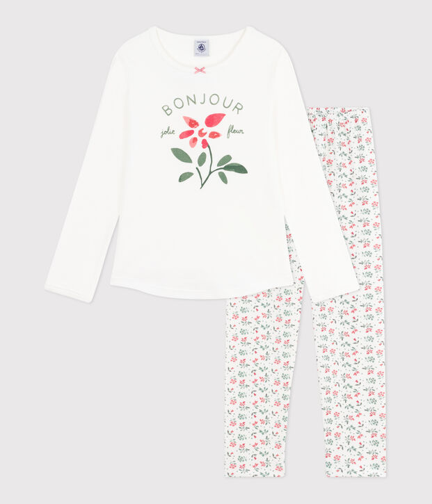 Children's floral print cotton pyjamas white/multicolor
