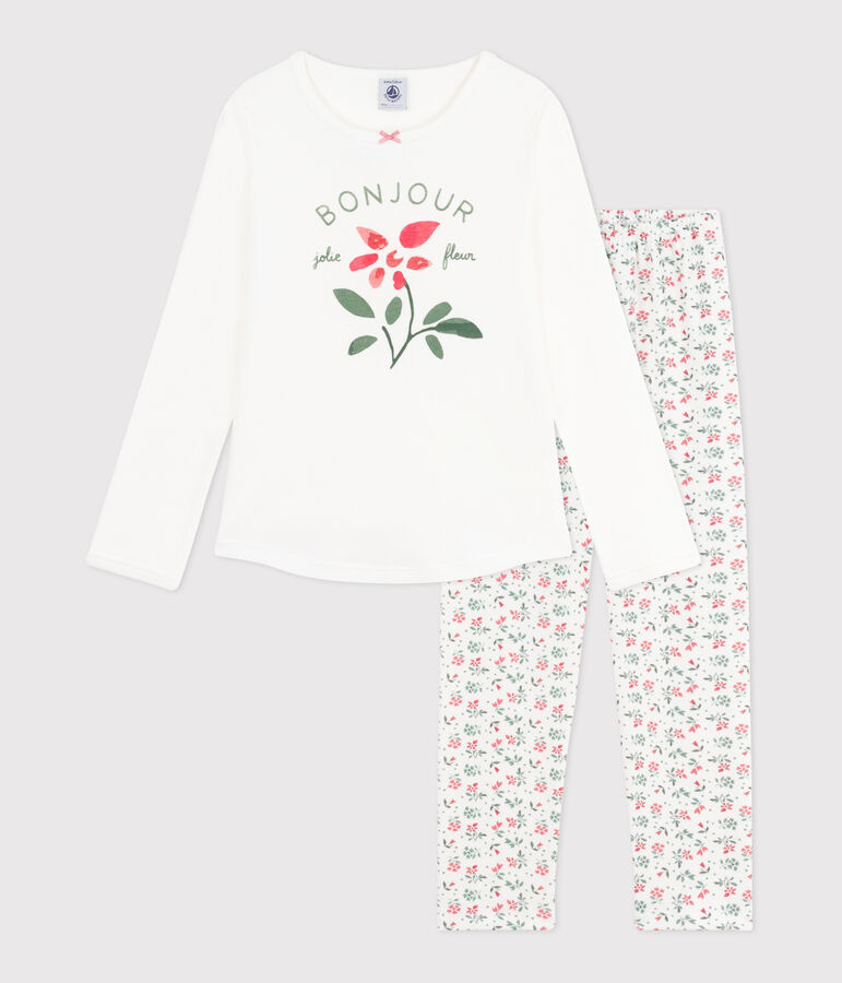 Children's floral print cotton pyjamas white/multicolor