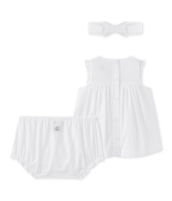 Baby girls' 3-piece set in poplin ECUME white