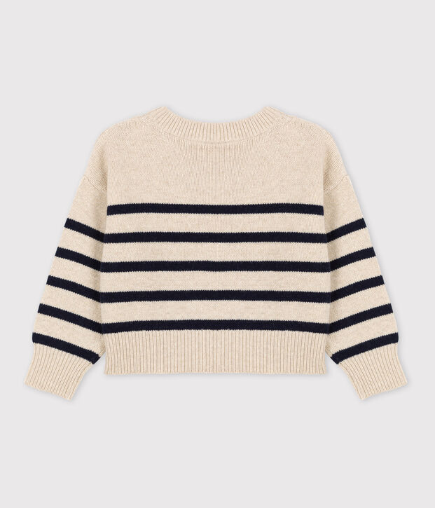 Children's Unisex Stripy Wool/Cotton Pullover Ecru/blue