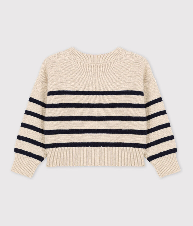 Children's Unisex Stripy Wool/Cotton Pullover Ecru/blue