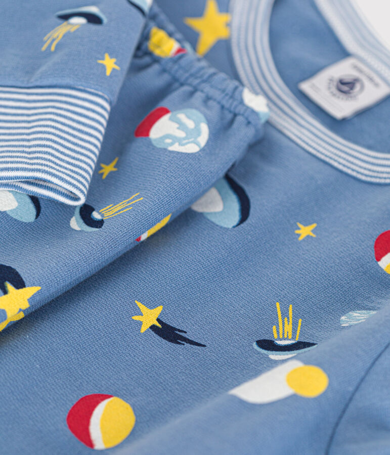 Children's space print brushed fleece pyjamas BEACH blue/MULTICO