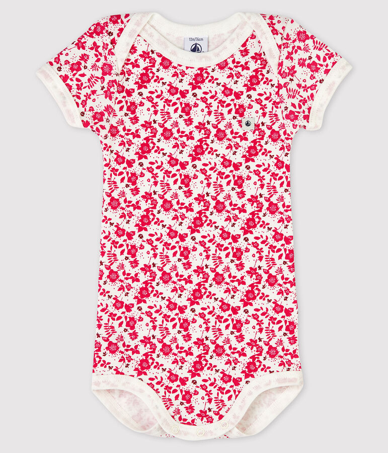 Baby Girls' Short-Sleeved Bodysuit MARSHMALLOW white/FLASHY pink