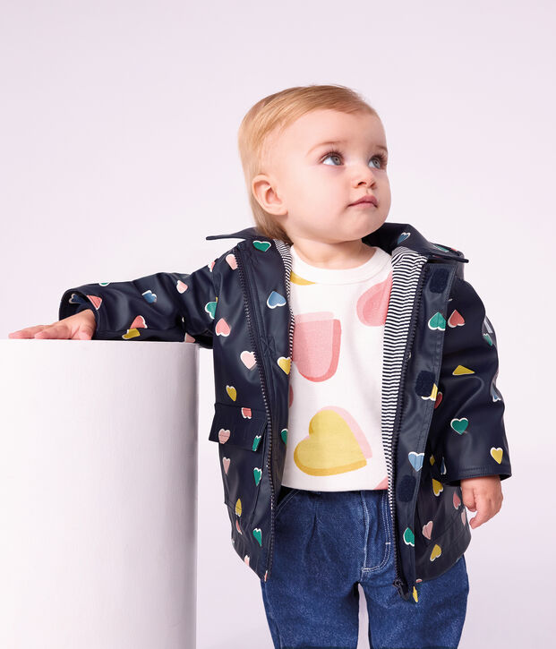 Babies' iconic heart print raincoat blue/multicolor