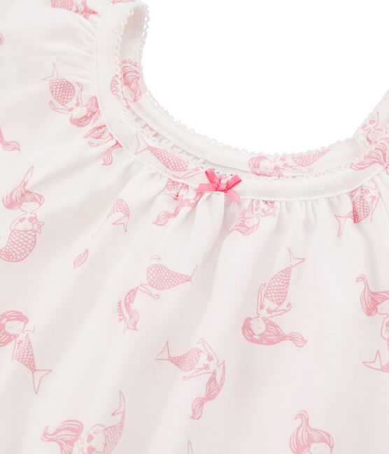 Girls' Fine Cotton Nightdress MARSHMALLOW white/ROSE pink