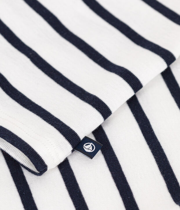 Babies' long-sleeved cotton T-Shirt white/blue