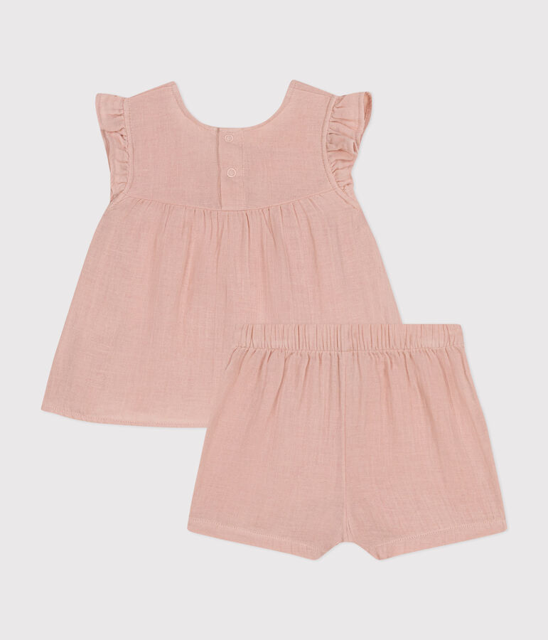 Babies' Cotton Gauze Blouse and Shorts Set pink