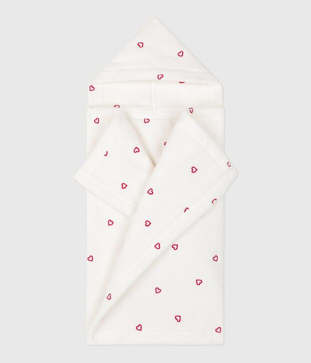 Babies' terry bath cape with embroidered hearts white/pink