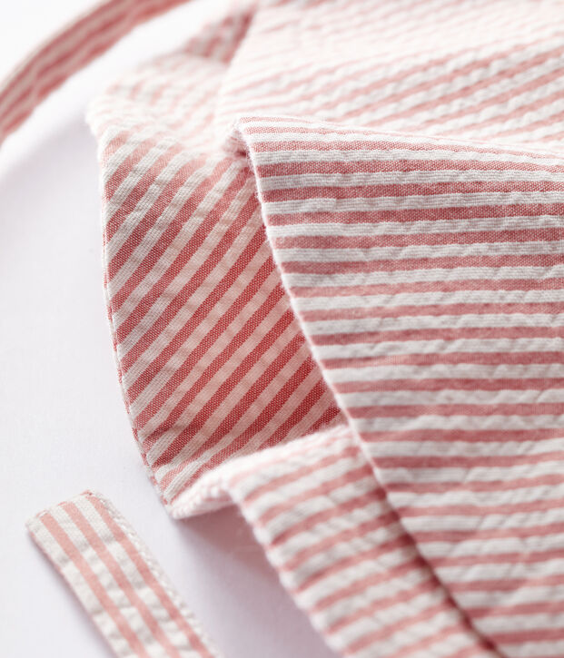 Babies' Striped Seersucker Floppy Hat pink/white