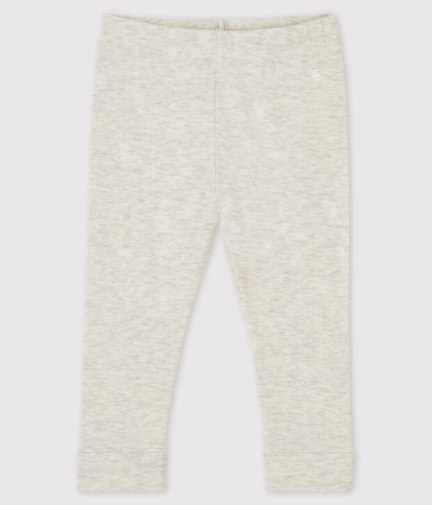 Baby girl's leggings in plain 1x1 rib knit beige