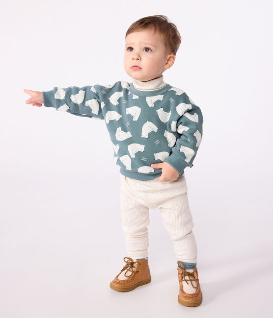 Babies' owl-print cotton sweatshirt GOBELIN grey/MULTICO