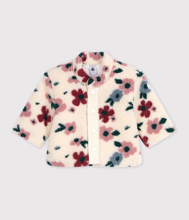 Babies' padded coat in floral print sherpa Ecru/multicolor