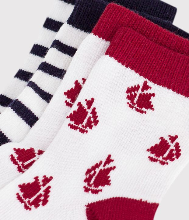 2 pairs of baby cotton socks with stripes and a boat print multicolor