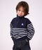 Children's stripy shawl collared cotton sweatshirt blue/white