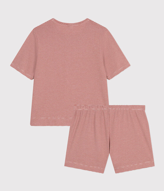 Women's Stripy Cotton Pyjama Shorts and T-shirt FAMEUX /MARSHMALLOW