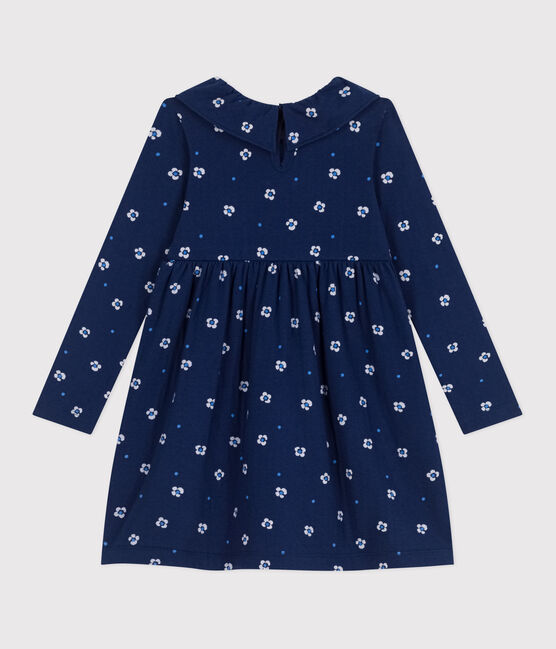 Children's sleeveless floral cotton dress MEDIEVAL blue/MULTICO white