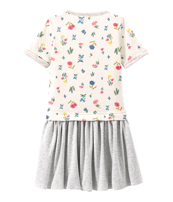 Girl's low-waisted dress in a double knit MARSHMALLOW white/MULTICO white