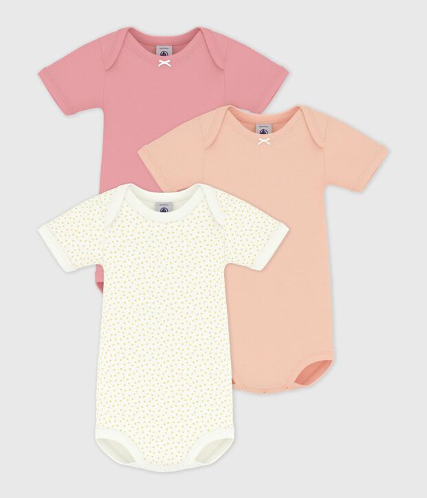 Pack of babies' plain short-sleeved printed cotton bodies multicolor
