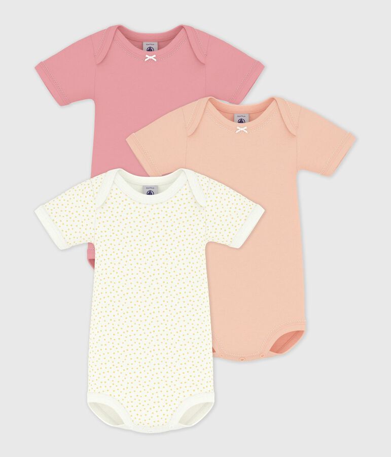 Pack of babies' plain short-sleeved printed cotton bodies multicolor
