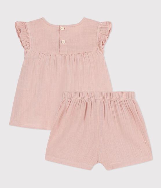 Babies' Plain Cotton Gauze Outfit Set SALINE pink