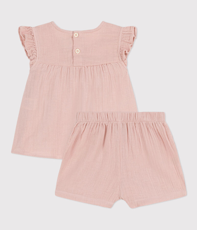 Babies' Plain Cotton Gauze Outfit Set pink