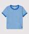 Babies' Organic Cotton Pinstriped Short-Sleeved T-Shirt BRASIER blue/MARSHMALLOW grey