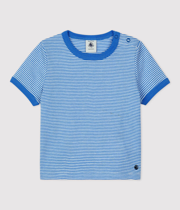 Babies' Organic Cotton Pinstriped Short-Sleeved T-Shirt blue/white
